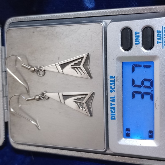 Sterling Silver Overlay With Unique Tribal Design Dangle Earrings - Picture 11 of 12